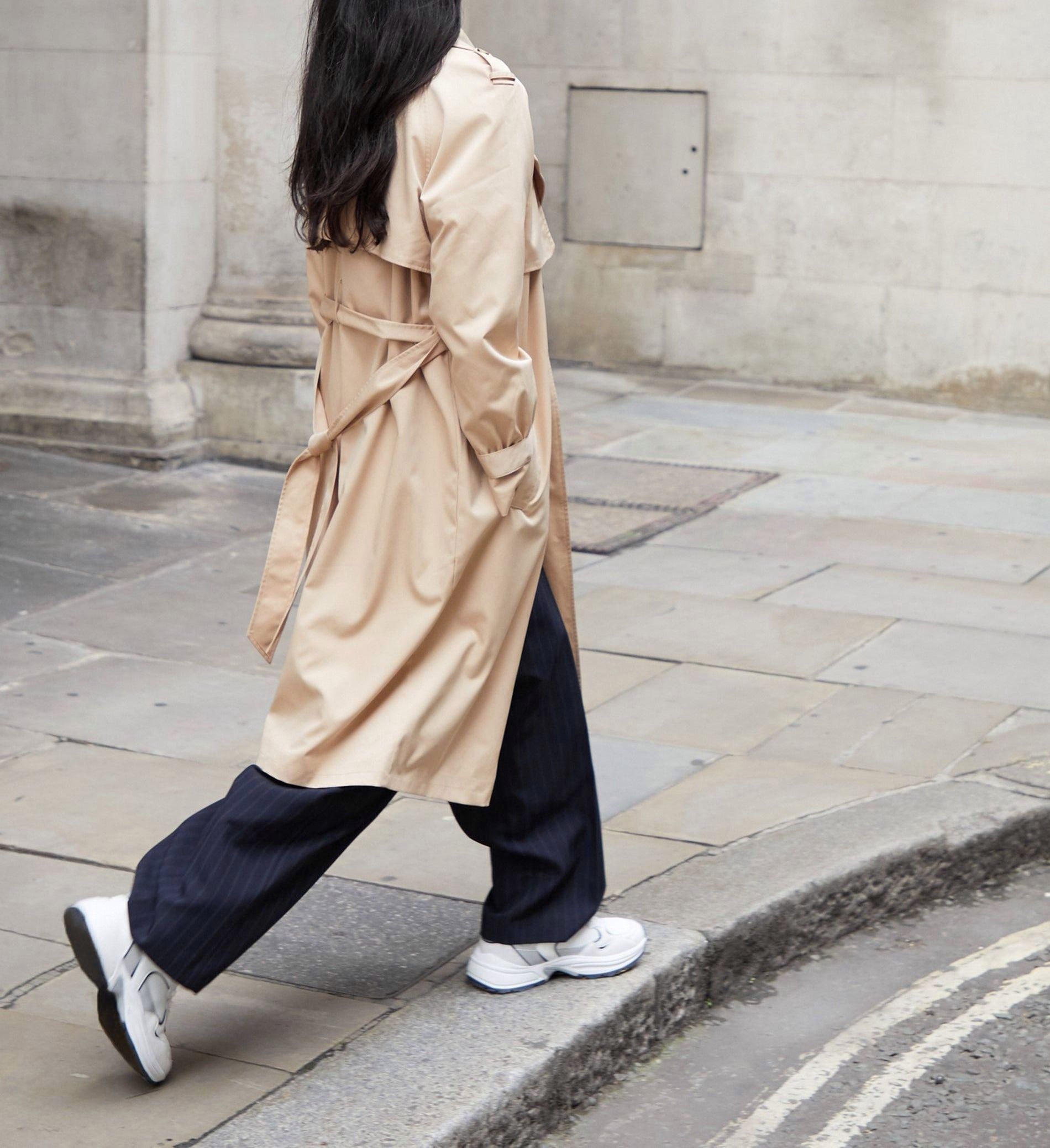 Women’s Stone-Colored Double-Breasted Trench Coat