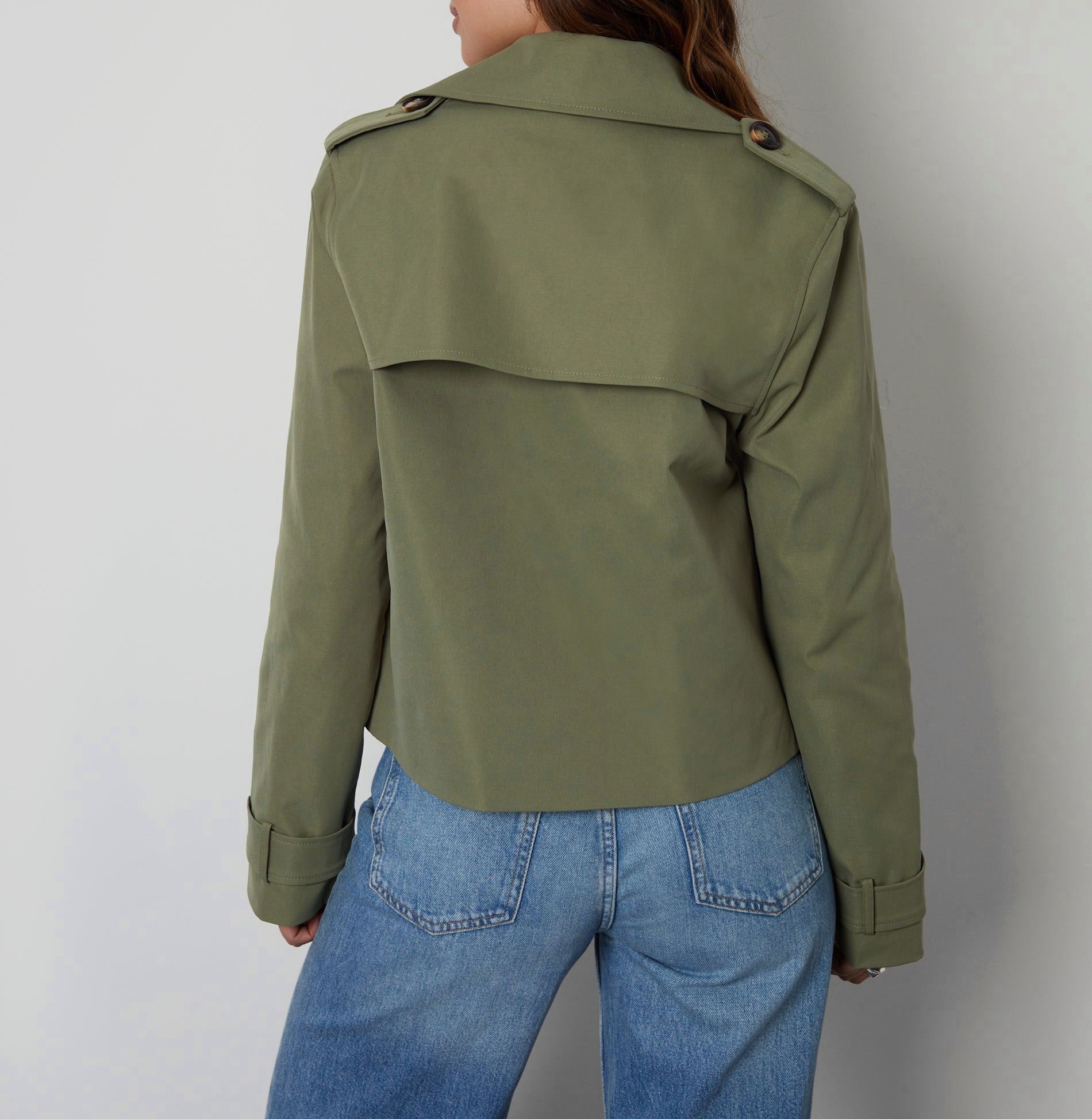Women’s Khaki Cropped Double-Breasted Trench Coat