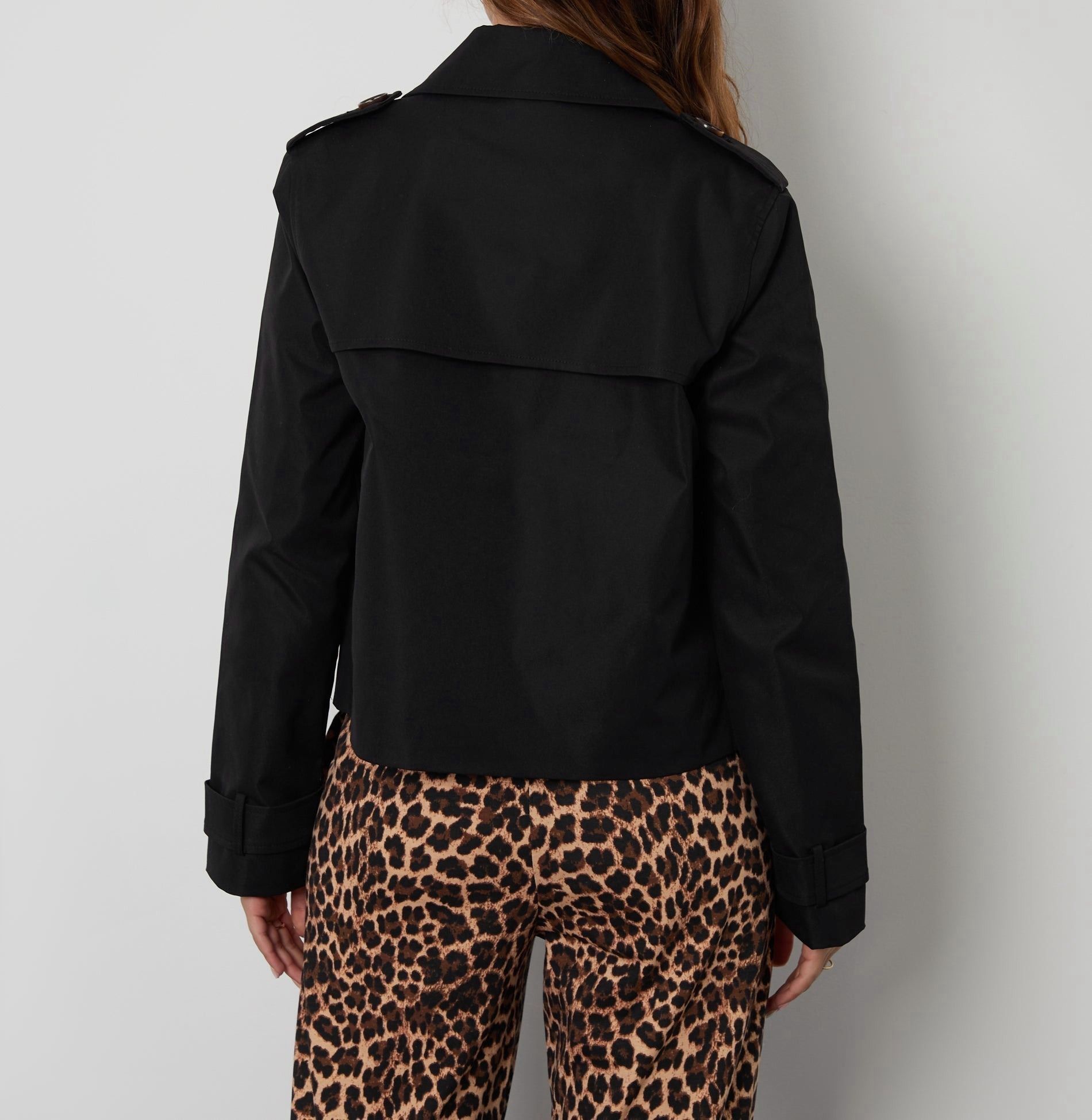 Women’s Black Cropped Double-Breasted Trench Coat