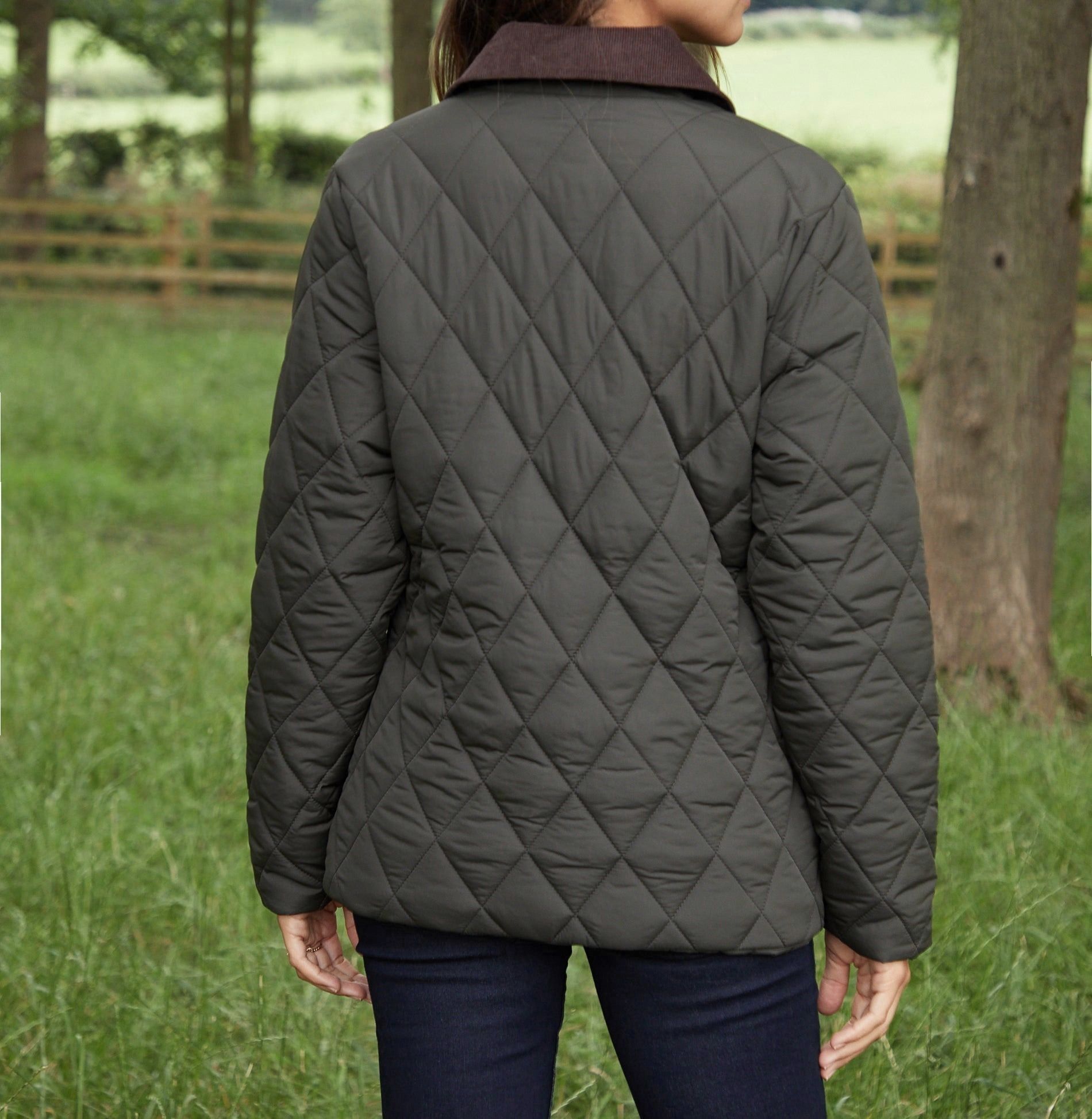 Women’s Khaki Heritage Quilted Jacket with Corduroy Collar