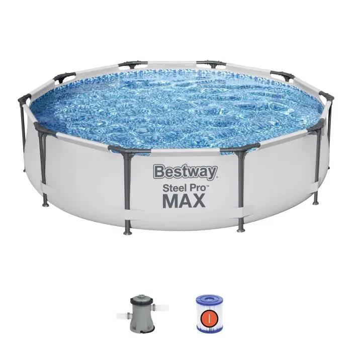 Kit Piscine hors sol tubulaire BESTWAY Steel Pro Max™ - 305 x 76 cm - Ronde (Avec épurateur à cartouche et pompe de filtration)