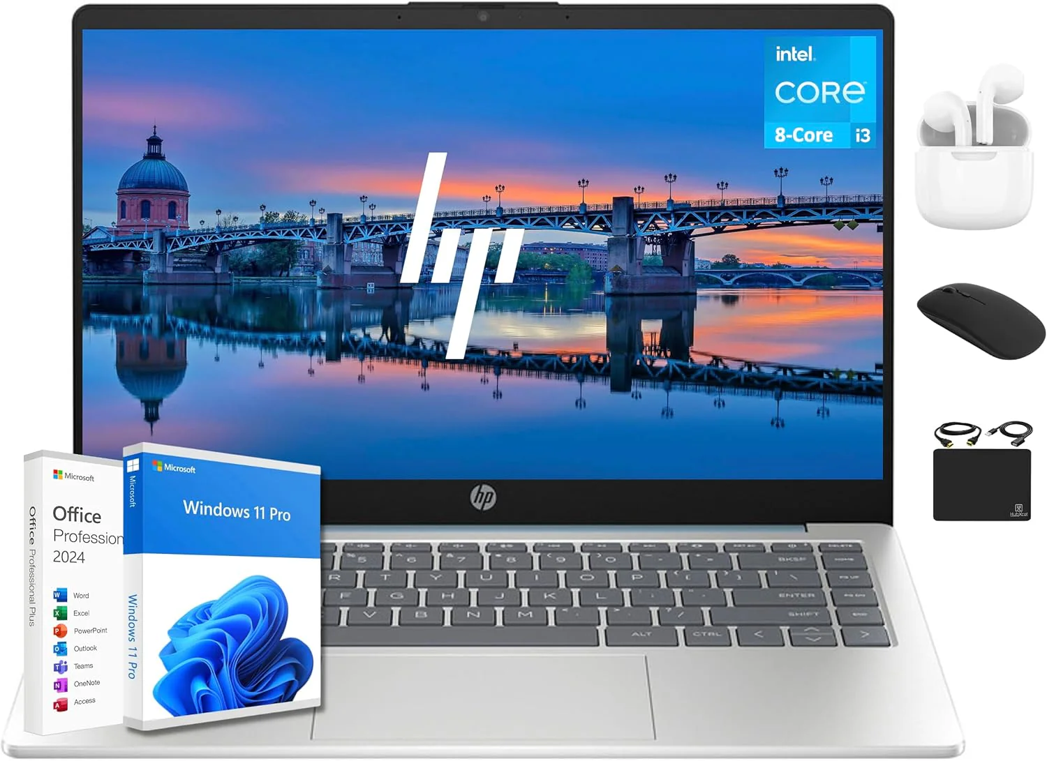 HP 14 Ultrabook Laptop Computer 2025 Premium Lifetime Office 2024, Copilot AI, 8-Core Intel Core i3, 16GB RAM, 1TB Storage (500GB SSD + 500GB Ext), Wi-Fi 6, Long Battery, Win 11 Pro, HubxcelAccessory