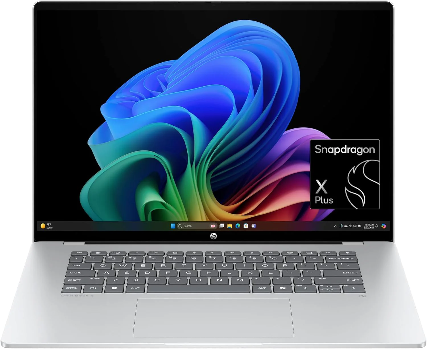 HP OmniBook 5 16 inch Next Gen AI PC, 2K Touchscreen, Snapdragon X Plus X1P-42-100, 16 GB RAM, 512 GB SSD, Qualcomm Adreno GPU, Windows 11 Home, Copilot+ PC, Glacier Silver, 16-fb0000nr