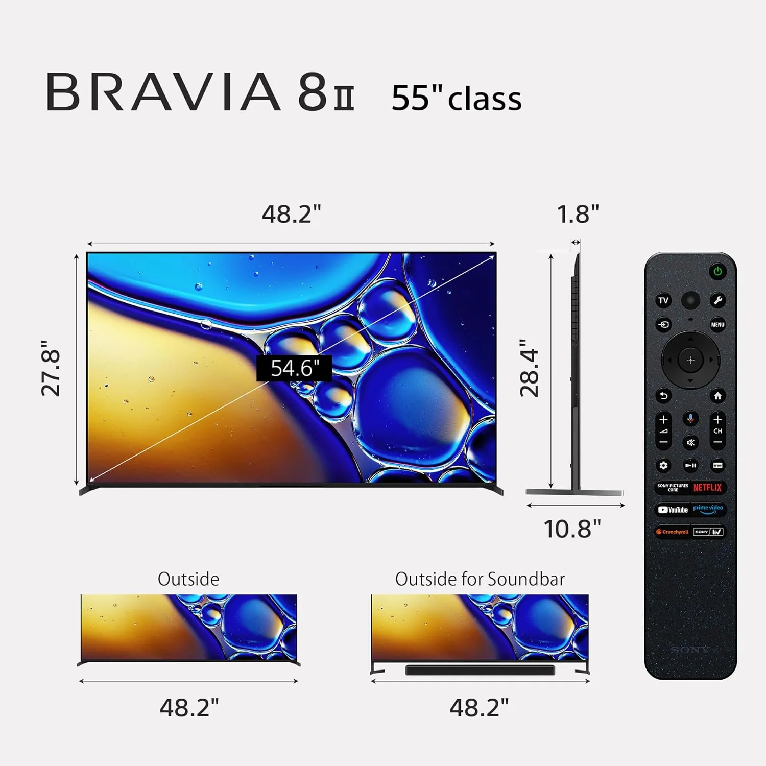 Sony BRAVIA 8 II 55 Inch TV, QD OLED, 4K Smart Google TV, XR Processor with AI Technology, Ultra Slim Design, 120hz Television, Dolby Vision/Atmos, Exclusive Features for PS5, K-55XR80M2, 2025 Model