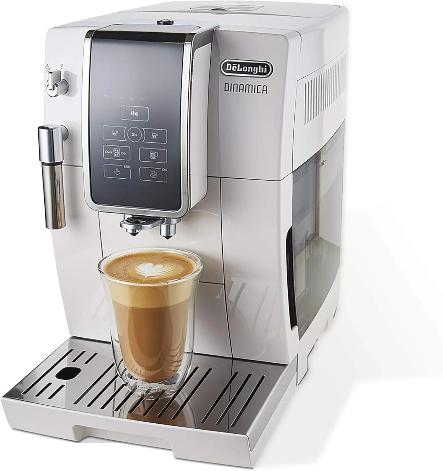 De'Longhi Dinamica Automatic Coffee & Espresso Machine, Iced-Coffee, Burr Grinder (White) (Renewed)