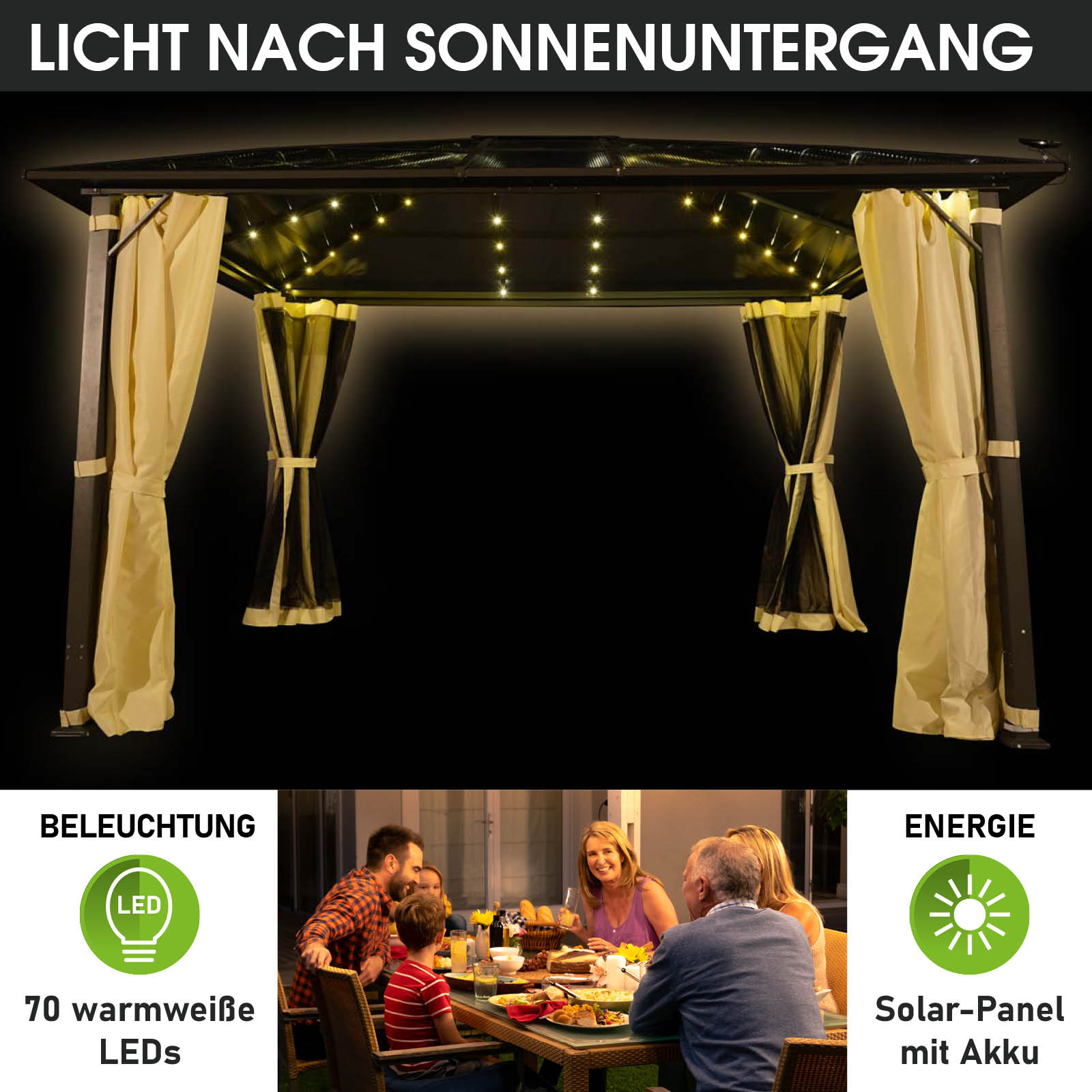 BRAST Alu-Pavillon SUMMERDREAM 3x4m beige inkl. LEDs