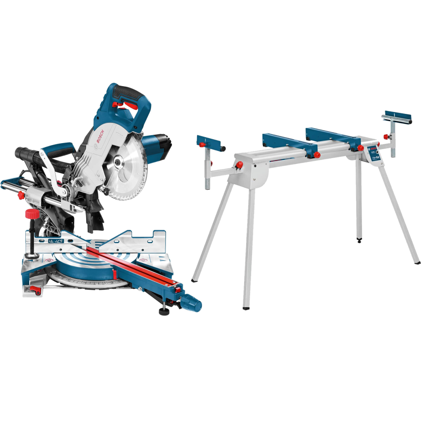 Bosch Professional GT GCM 8 SJL + GTA 2600 Scie à Onglet radiale châssis Professional, Bleu