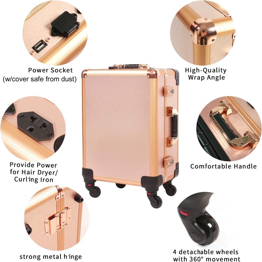 Medium Makeup Train Case with Code Lock, Lighted Mirror