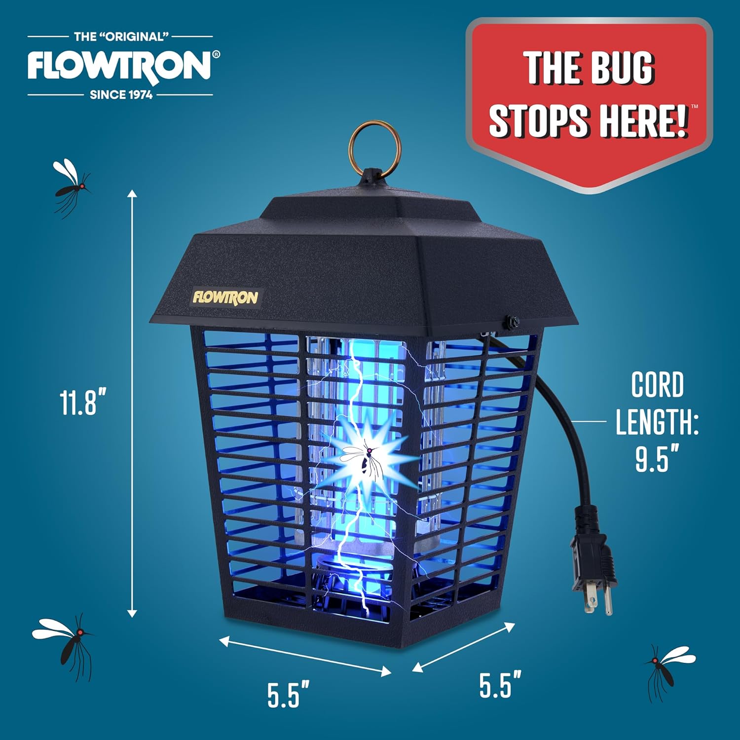 Flowtron Electric Bug Zapper 1/2 Acre Outdoor Insect Control with Dual Lure Method, 15W UV Light & Octenol Attractant for Fly & Mosquito, 5600V Kill Grid, Made in USA, UL Certified