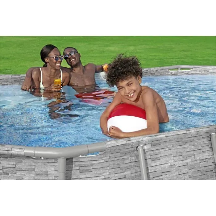 Kit Piscine hors sol BESTWAY Power Steel&trade;- 427 x 250 x 100 cm - Ovale (Livr&eacute;e avec filtre &agrave; cartouche, b&acirc;che, &eacute;chelle)