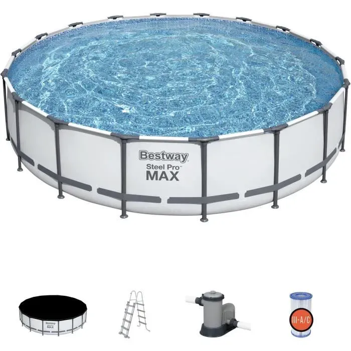 Kit Piscine hors sol tubulaire BESTWAY - Steel Pro Max™ - 549 x 122 cm - Ronde (Avec filtre à cartouche, une bâche et une échelle)