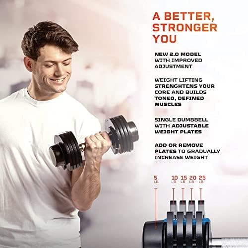 Lifepro Adjustable Dumbbell 25lb (5lb, 10lb, 15lb, 20lb, 25lb). 5-in-1 Dumbbells Adjustable Weights for Men and Women. Dumbbell Adjustable Free Weights Plates and Rack.Dumbbells Set of 2.
