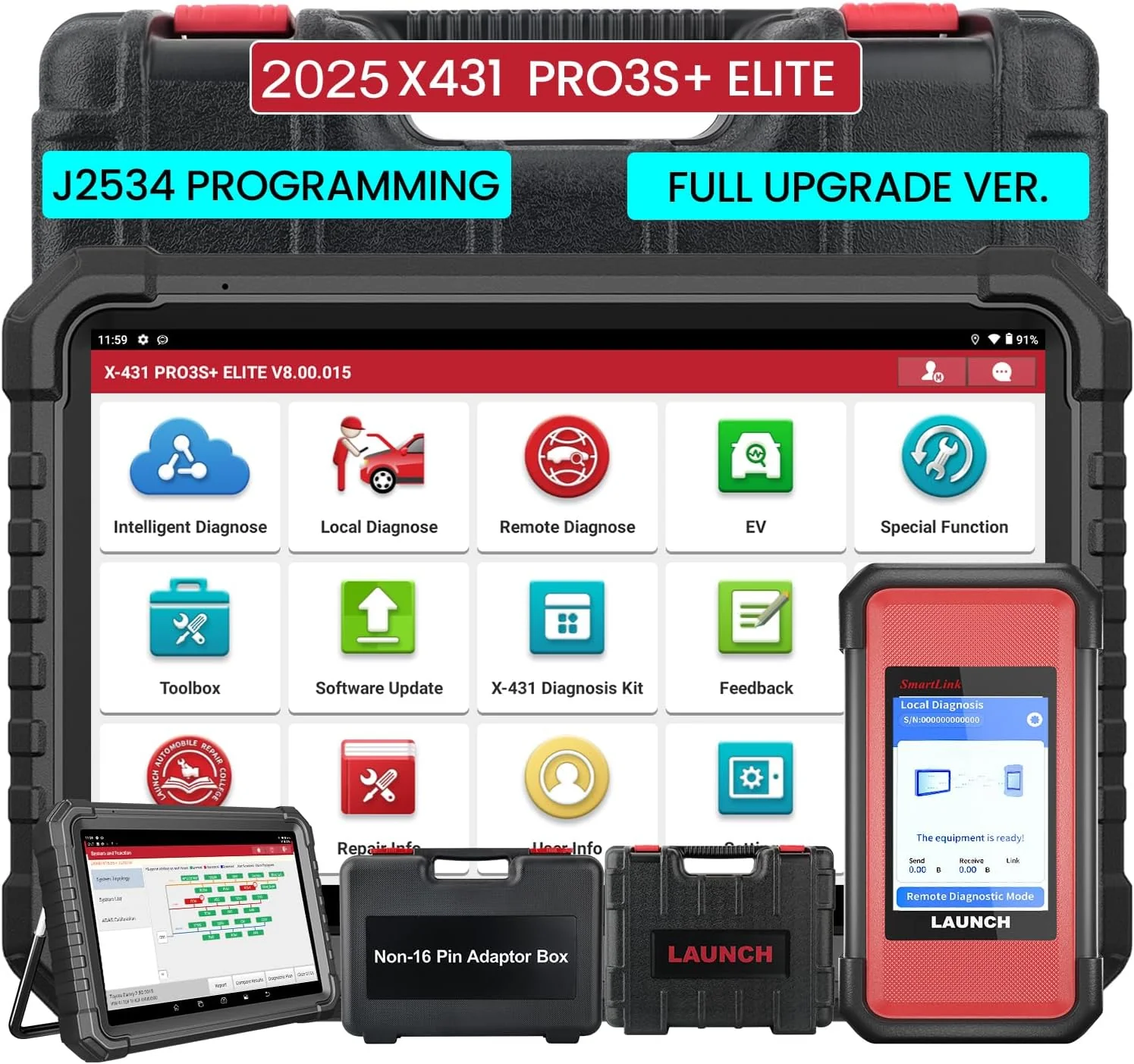 LAUNCH X431 PRO3S+ Elite, 2025 All-in-One Bidirectional Scan Tool with J2534 Protocols, HD Trucks Scanner, Topology Map, 60+Service, ECU Code Full Function Scanner, CANFD/DoIP/D-PDU/FCA, 2 Yrs Update