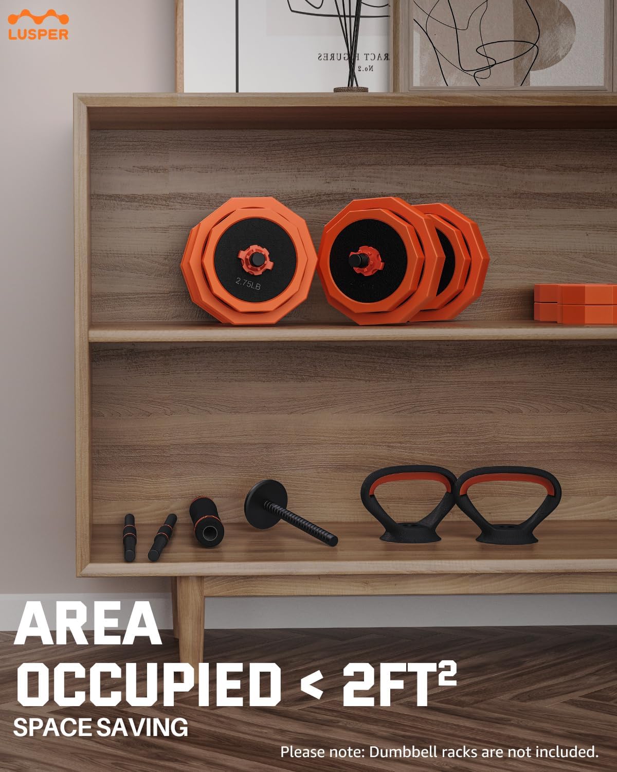 Lusper Adjustable Weights Dumbbells Set, 44LB/55LB/66LB Free Weights, 3 in 1 Mutiweight Dumbbell/Barbell/Kettlebell with Connector, Versatile Weight Set for Home Gym