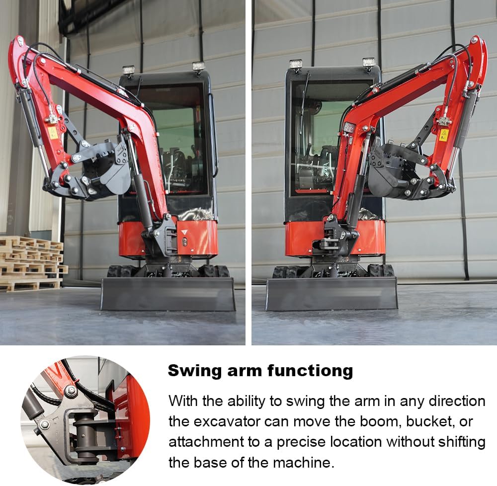 1.4T Mini Excavator with Cab, 13.5HP B&S Engine, Pilot Controls for Construction Landscaping, Includes Mechanical Thumb & Quick Coupler, Side Swing Booml, Includes delivery & unloading services