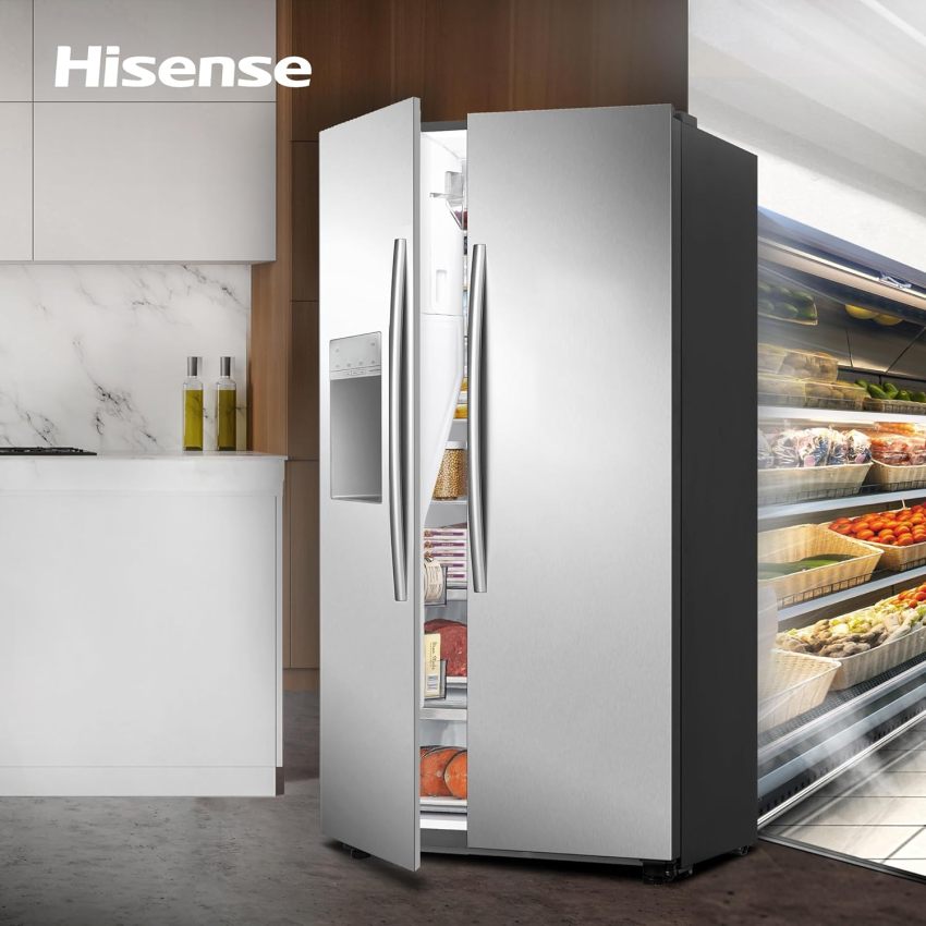 Hisense RS694N4ICE Freestanding American Side-by-Side Fridge Freezer - Total No Frost - Plumbed Water and Ice Dispenser - 562 liters - Stainless Steel - E Rated Energy Class E