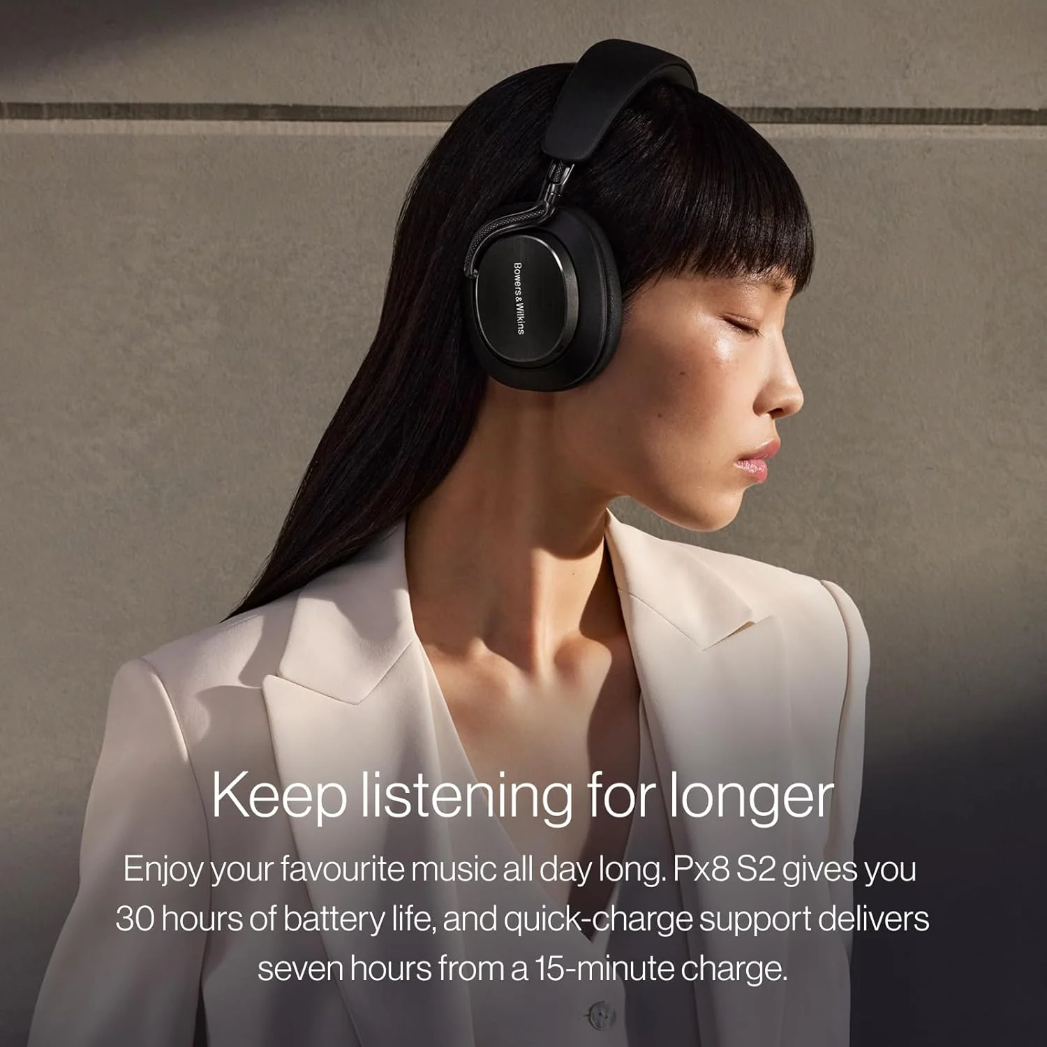 Bowers & Wilkins Px8 S2 Wireless Over-Ear Headphones, Active Noise Cancelling & Transparency Mode, High-Res Playback, 30H Playtime with Quick Charge Support, Bluetooth Headphones, Onyx Black