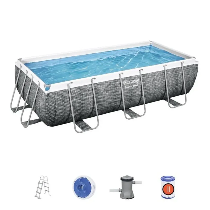 Kit Piscine hors sol tubulaire BESTWAY Power Steel 404 x 201 x 100 cm - Rectangulaire (Avec filtre à cartouche, échelle)