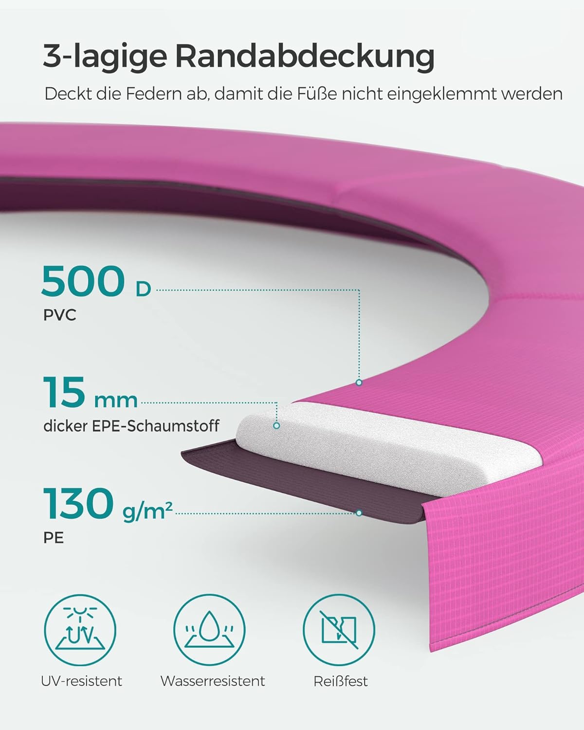 SONGMICS Trampolin Outdoor Ø 366cm, rundes Gartentrampolin mit Randabdeckung, mit Sicherheitsnetz, mit Leiter und gepolsterten Stangen