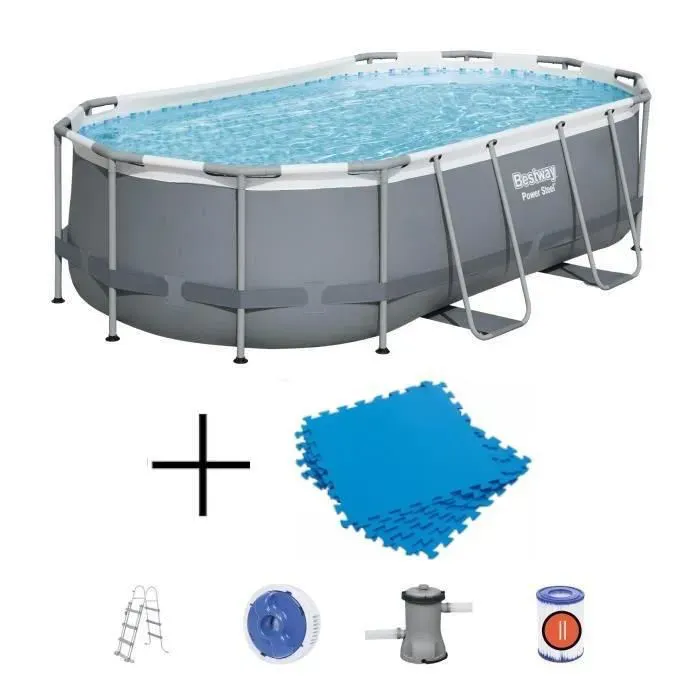 Kit Piscine hors sol tubulaire BESTWAY - Power Steel™ - 427 x 250 x 100 cm + Lot de 9 Dalles de protection