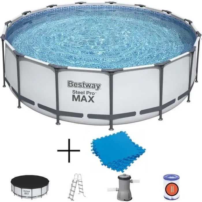 Kit Piscine hors sol tubulaire BESTWAY Steel Pro Max - 457 x 122 cm + Lot de 9 Dalles de protection