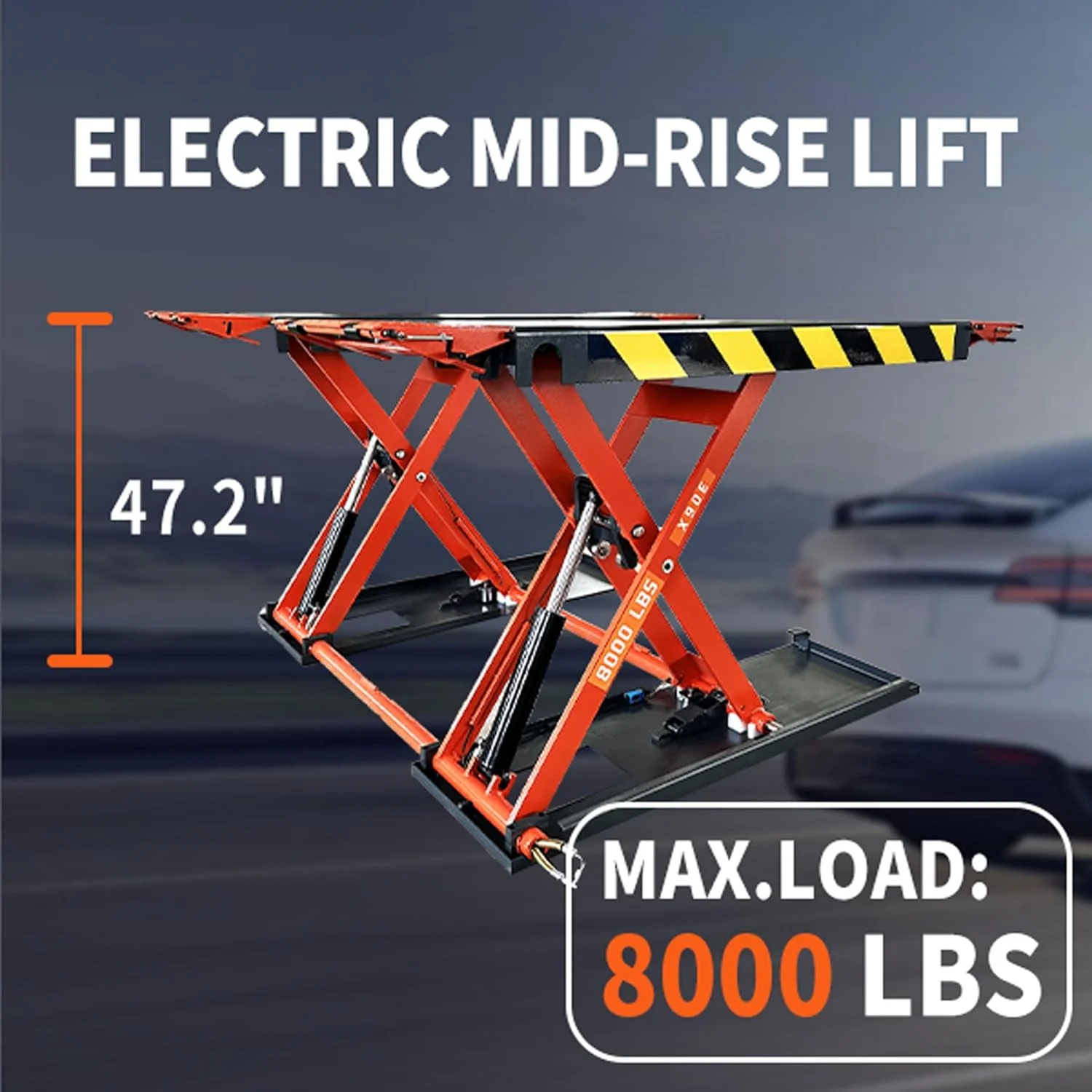 KATOOL KT-X90 Mid Rise Scissor Lift Electric Release 47.2 Inch Auto Lift 110V/1PH with 8000Lbs Lifting Capacity