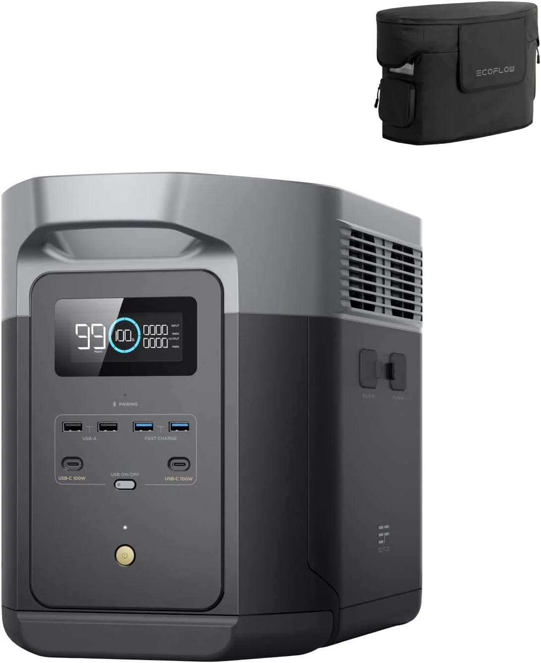 EF ECOFLOW Portable Power Station DELTA 2 Max with Protective Cover, 2400W LFP Solar Generator, Full Charge in 1 Hr, 2048Wh Solar Powered Generator for Home Backup