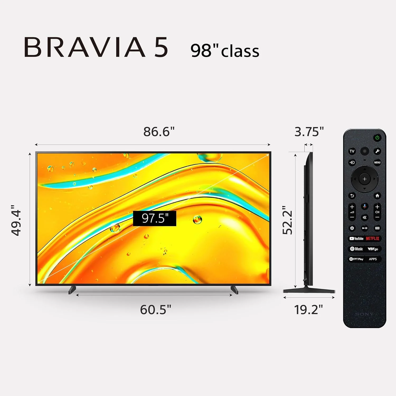 Sony BRAVIA 5 98 Inch TV, Mini LED, 4K Smart Google TV, XR Processor with AI Technology,120hz Television with Dolby Vision/Atmos, Exclusive Features for PlayStation®5, K-98XR50, 2025 Model