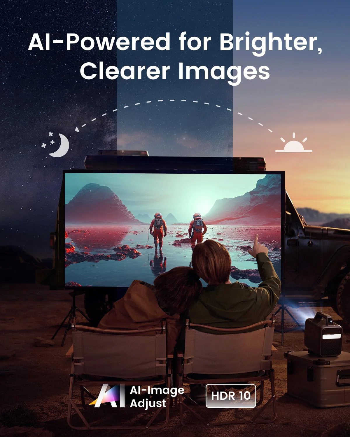 NEBULA Mars 3 Outdoor Portable Projector, 1000 ANSI Lumens, AI-Powered Image, Built-In Battery with 5 Hour Playtime, Android TV, 200 Inch Home Theater, for Backyard, Office and Business, and Camping