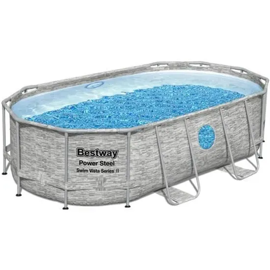 Kit Piscine hors sol BESTWAY Power Steel&trade;- 427 x 250 x 100 cm - Ovale (Livr&eacute;e avec filtre &agrave; cartouche, b&acirc;che, &eacute;chelle)
