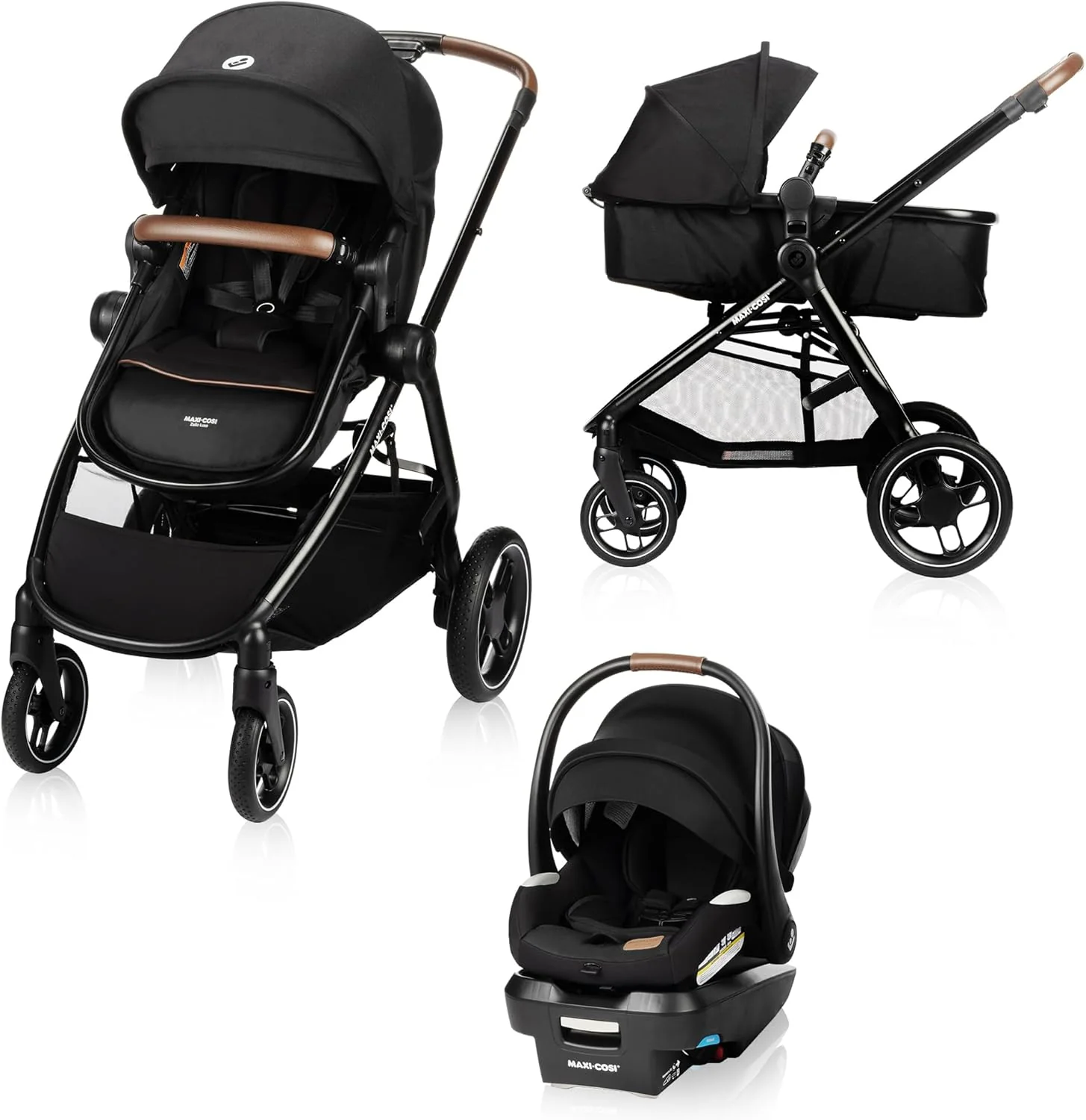 Maxi-Cosi New Generation Zelia Luxe 5-in-1 Modular Travel System, Carriage Mode, Reversible Toddler Seat, Mico Infant Car Seat (included), Enhanced All-Terrain Wheels, Use from Birth – New Hope Tan