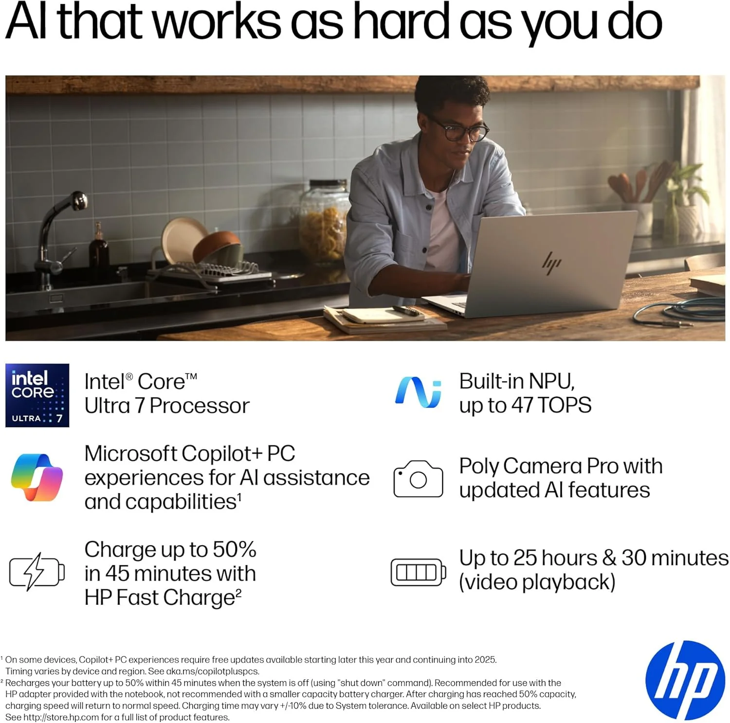 HP OmniBook 7 17.3 inch Next Gen AI PC, FHD Touchscreen Display, Intel Core Ultra 7 256V, 16 GB RAM, 1 TB SSD, Intel Arc 140V GPU, Windows 11 Home, Copilot+ PC, Glacier Silver, 17-dc0000nr