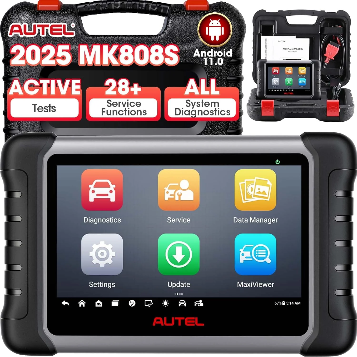 Autel MaxiCOM MK808S Scanner, 2025 Bidirectional Scan Tool Same as MK808BT Pro MX808S, 28+ Resets,Active Test,AutoAuth, All System Diagnostic, Injector Coding, Android 11, Update Of MK808 MX808 MK808Z
