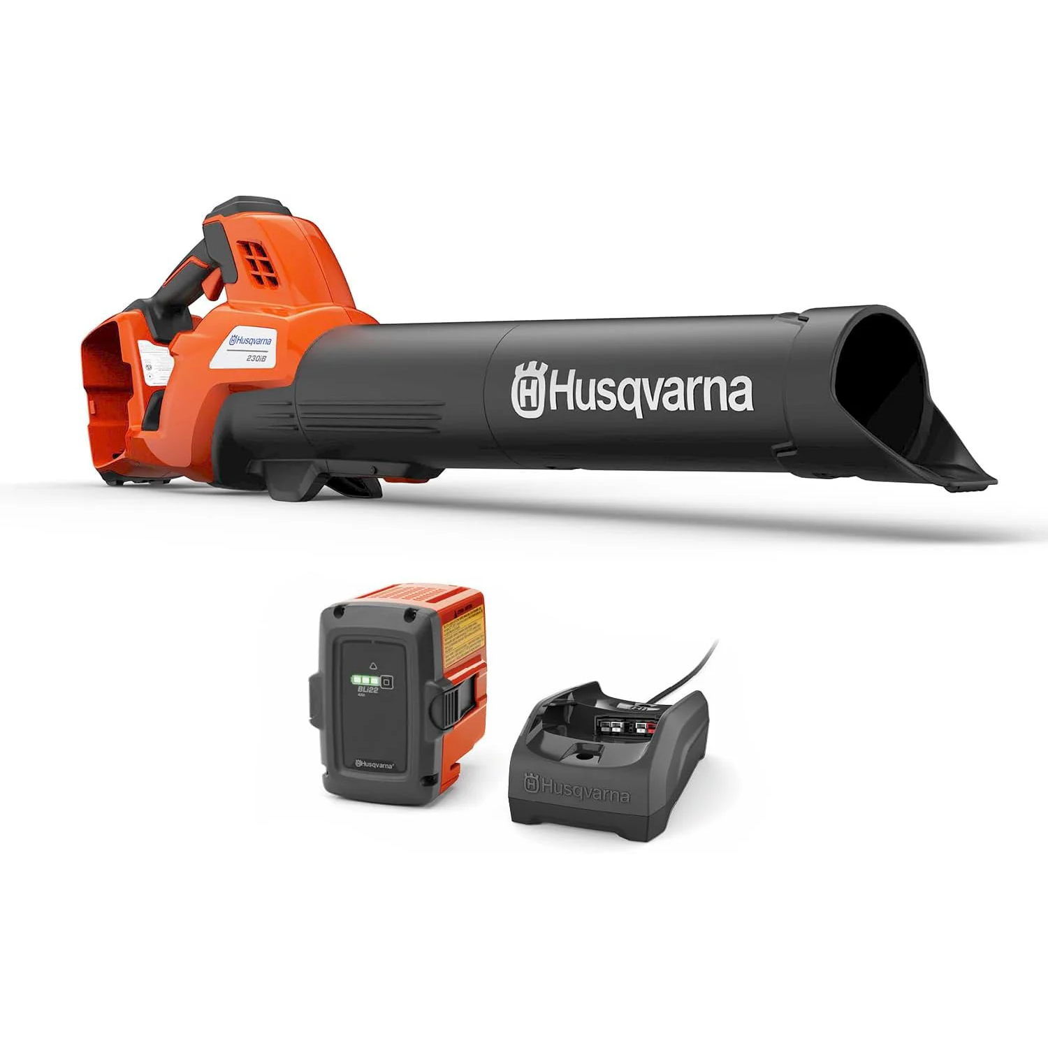 Husqvarna 230iB Battery Powered Cordless Leaf Blower, 136-MPH 650-CFM Electric Leaf Blower with Brushless Motor and Quiet Operation, 40V Lithium-Ion 4 Ah Battery and Charger Included