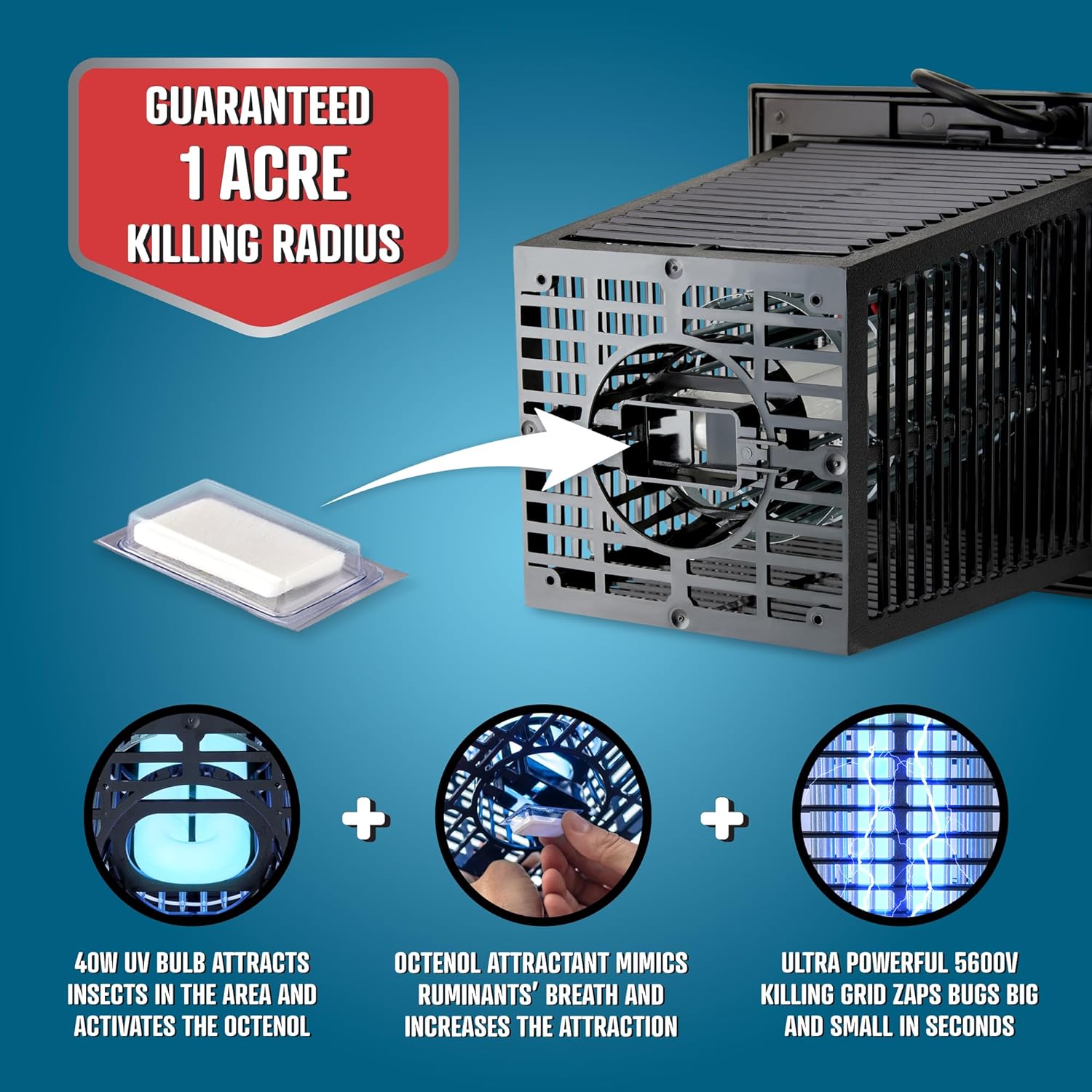 Flowtron Bug Zapper, 1 Acre of Outdoor Coverage with Powerful 40W Bulb & 5600V Instant Killing Grid, Electric Insect, Fly & Mosquito Zapper, Made in The USA