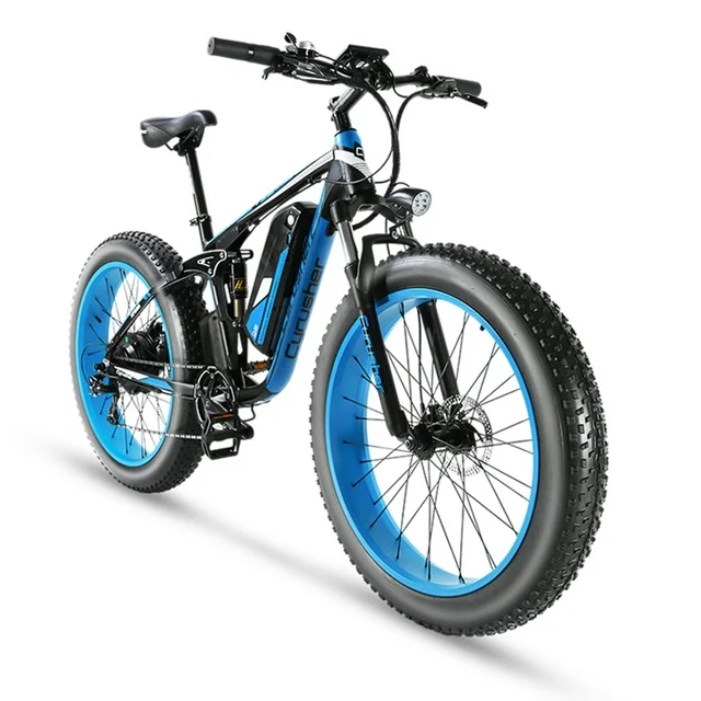 Cyrusher 750W Electric Bicycle Adult Foldable 4.0" Fat Tire Ebike Electric BikevSmart Commuter E-bike Blue LG/Samsung Cell 48V 13ah