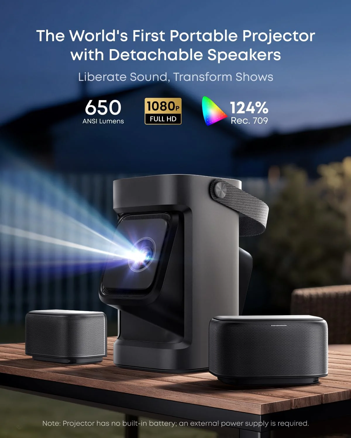soundcore Nebula P1 Portable GTV Projector with Detachable Speakers, 650 ANSI Lumens, 1080P, 20W Truly 2.0 Surround Sound, Dolby Audio, Built-In Gimbal, Auto Adjustment, 180