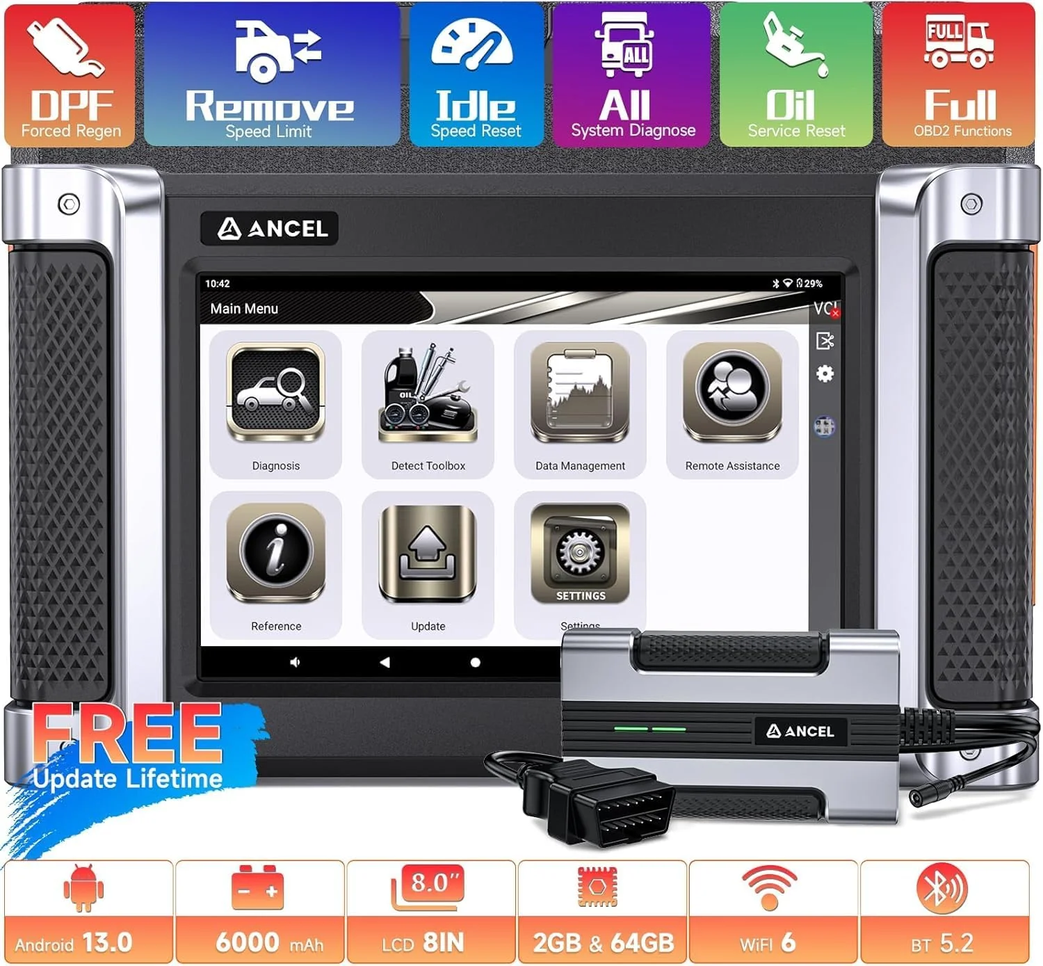 ANCEL HD8000 Heavy Duty Truck Scanner, DPF Reset & Forced Regen, Diesel Scanner Diagnostic Tool with Speed Limit Idle Speed Coding & Oil Service Reset for Trucks Buses, Free Update Lifetime