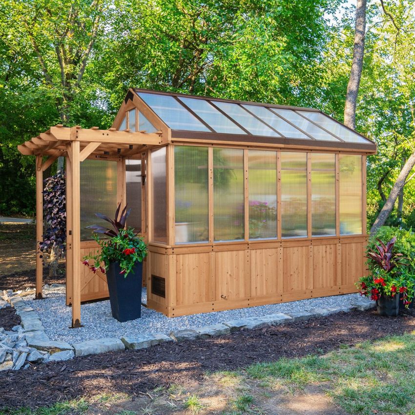Backyard Discovery Bellerose Traditional Wood Greenhouse, All Cedar, Exterior and Interior Hose Hook-up, PowerPort, Foldable Shelves, Passive and Active Ventilation