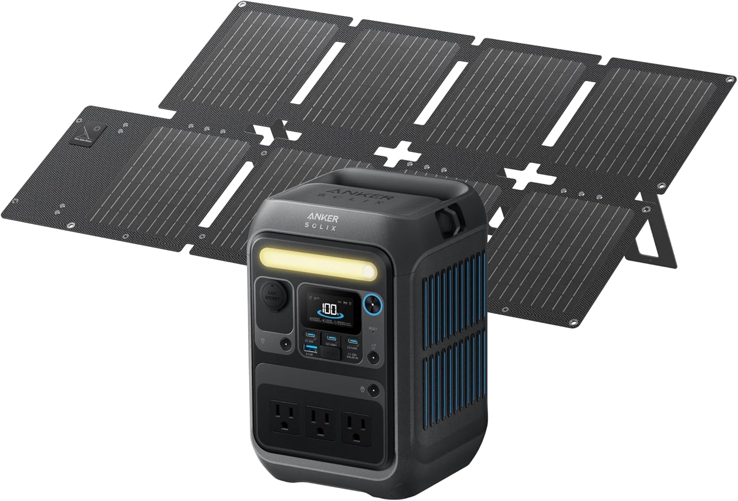 Anker Solar Generator SOLIX C300 with 60W Solar Panel, 288Wh Portable Power Station, 300W (600W Surge), LiFePO4 Battery, 140W Two-Way Fast Charging, for Outdoor Camping, Traveling, and Emergencies