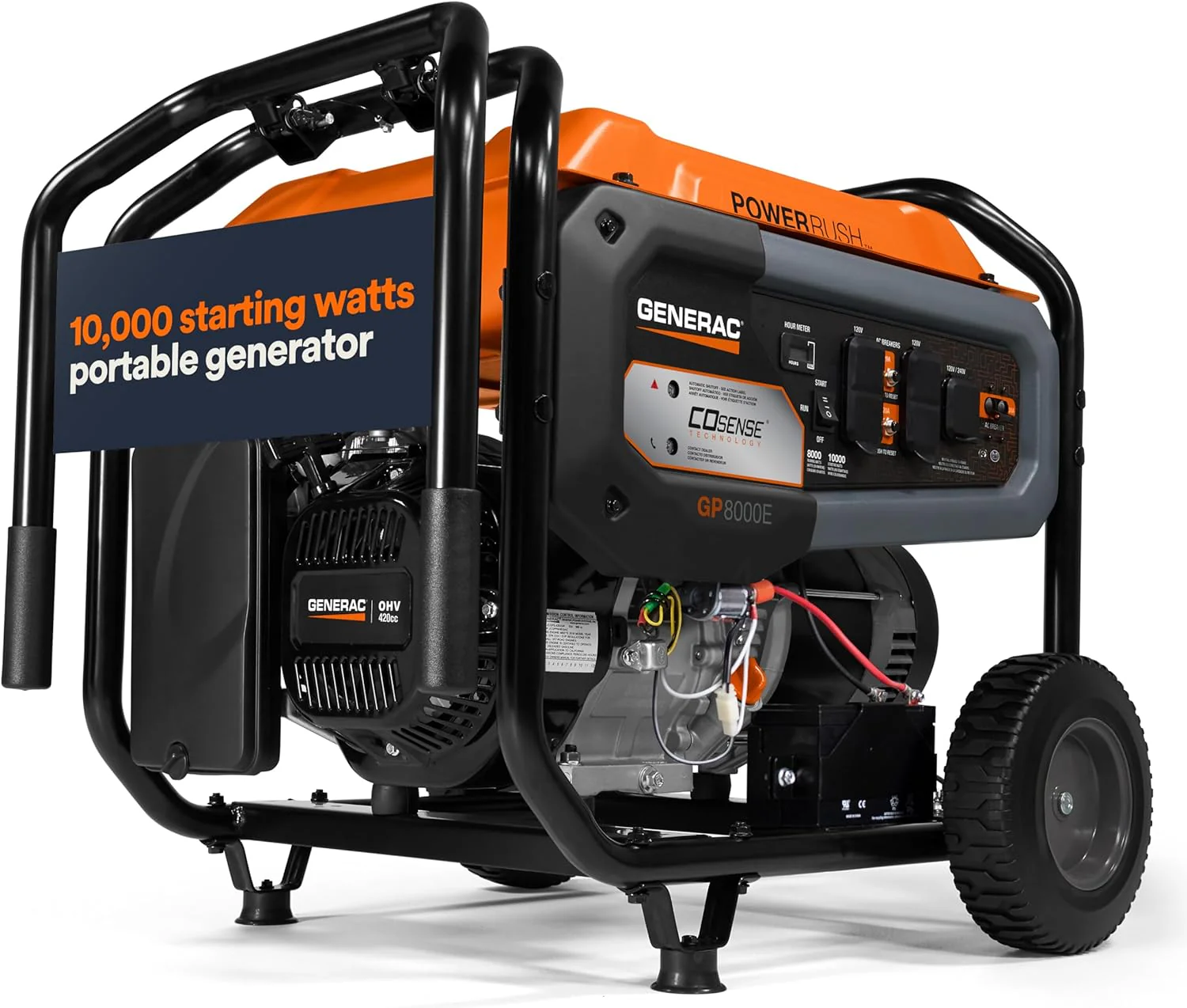 Generac 10,000 Starting Watt Portable Gas Generator - Electric Start - Home Backup or RV Ready - Heavy Duty Frame - Quiet, Long Runtime, Emergency Power - 49-State Compliant