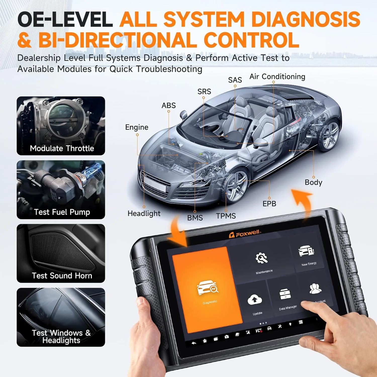 FOXWELL NT1009 All-System Bi-Directional Scan Tool with All Reset Services, Topology Mapping, V.A.G Guide & FCA SGW Support, CAN-FD DoIP Diagnostic Scanner for All Cars, 3-Year Free Updates
