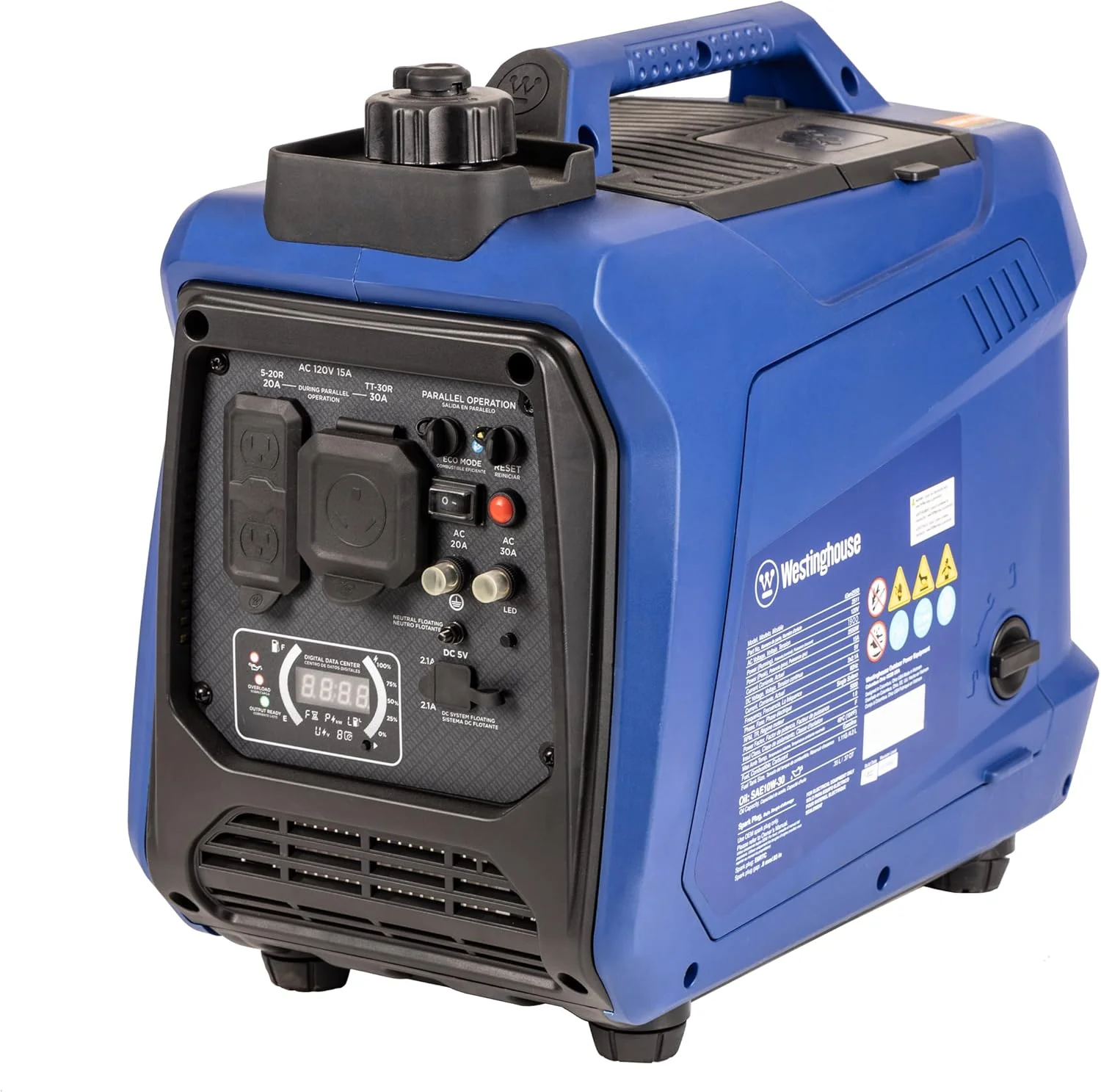Westinghouse 2550 Peak Watt Super Quiet & Lightweight Portable Inverter Generator, RV Ready 30A Outlet, Gas Powered, Parallel Capable, Long Run Time,Blue