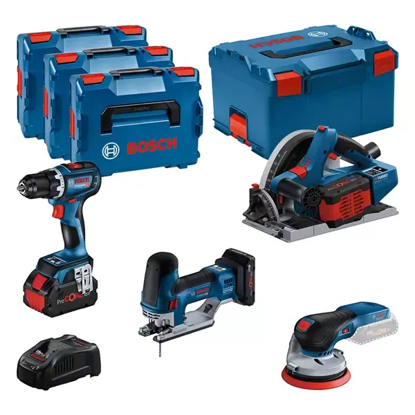 BOSCH COMBI-KIT 4 18V TOOLS: GSR 18V-90C + GKT 18V-52GC + GST ​​18V-155 SC+ GEX 18V-125 + 1 4.0 AH BATTERY (PROCORE) + 2 5.5 AH BATTERIES (PROCORE) + GAL 1880CV ( L)PROFESSIONAL