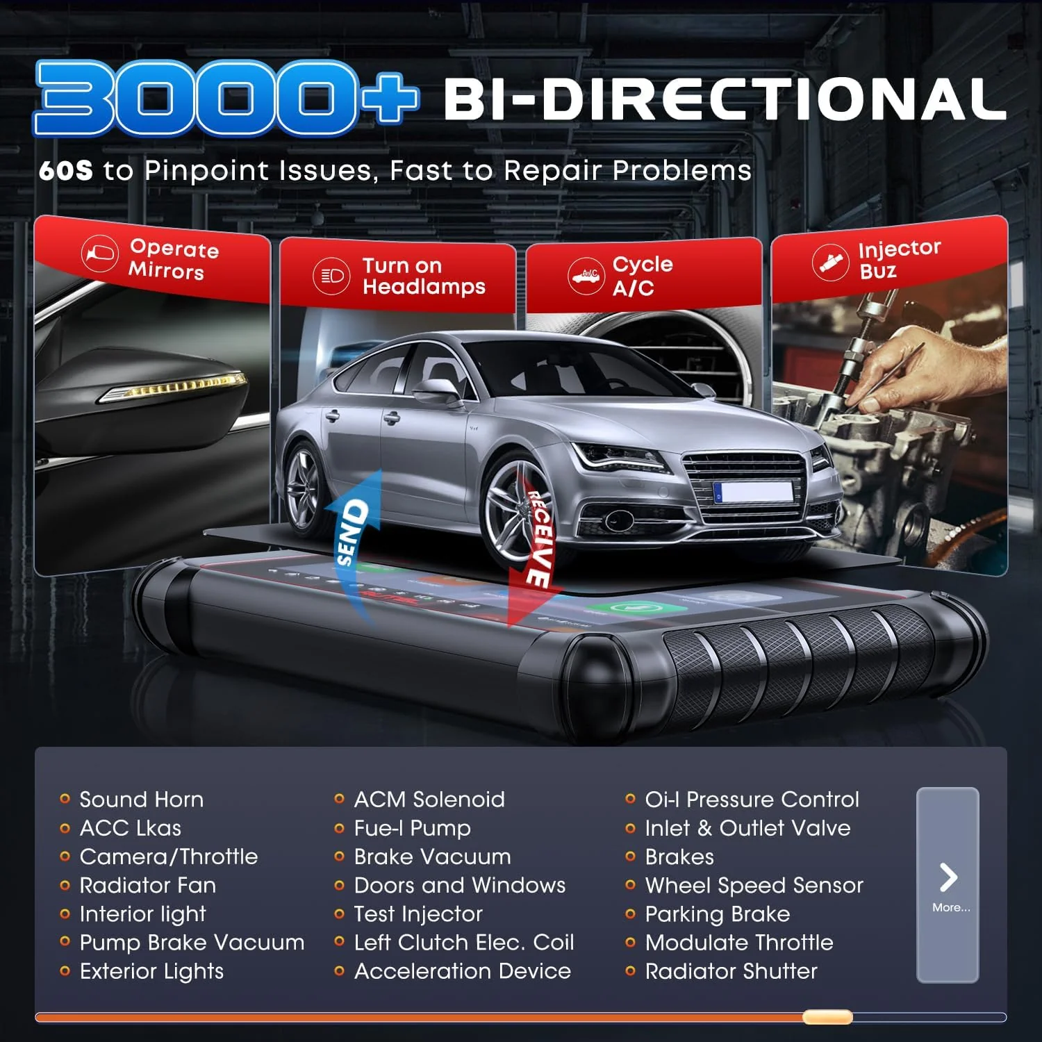 Autel Scanner MaxiCOM MK900BT: 2025 8in MK900-BT V2.0 Bidirectional Scan Tool, 33ft BT Ver. of MK900 MX900 MK808S MK808BT PRO MX808S MK808Z, 40+ Service, 3K+ Active Tests, DOIP CANFD, All System, FCA