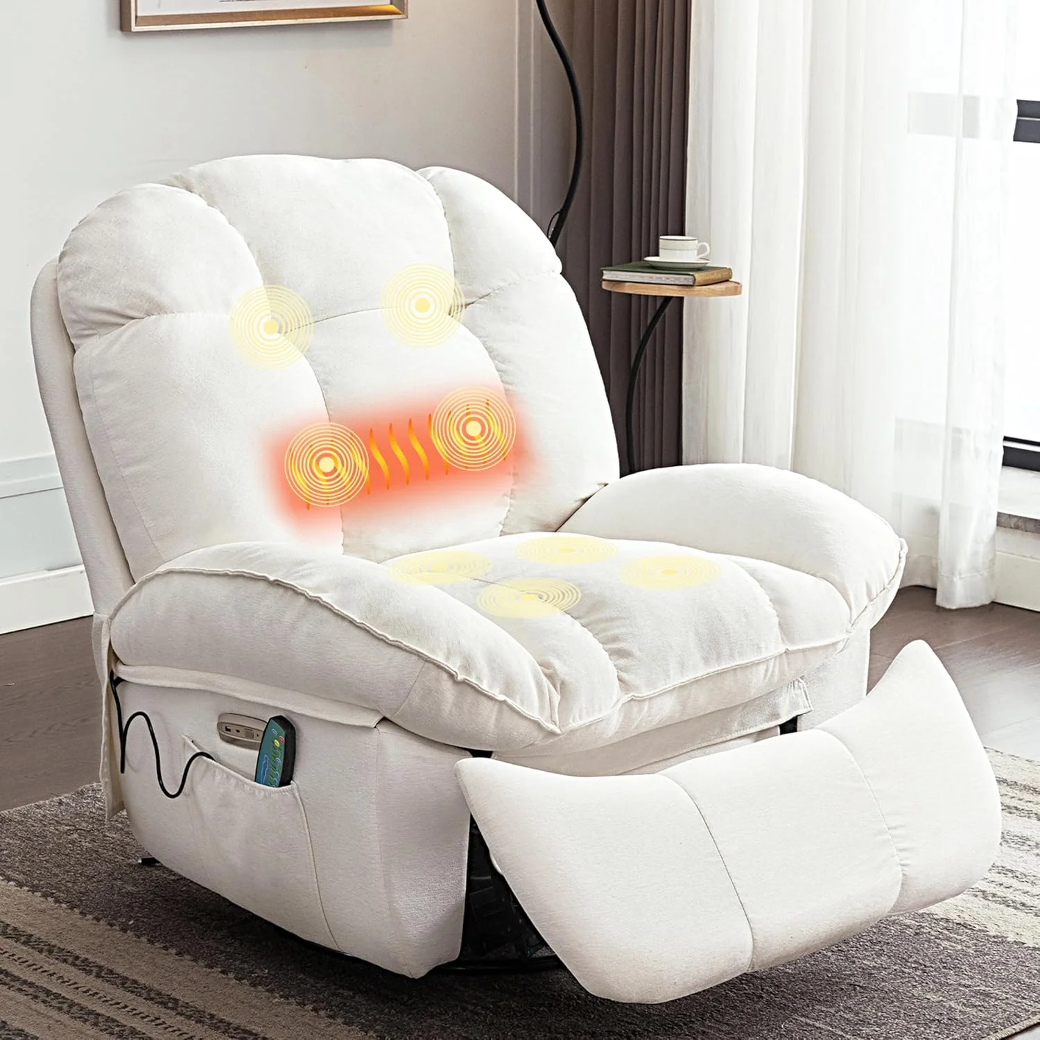 Electric, massage chair with charging and heating connection, TV chair, electrically adjustable living room, backrest and leg stool can be adjusted separately (white)
