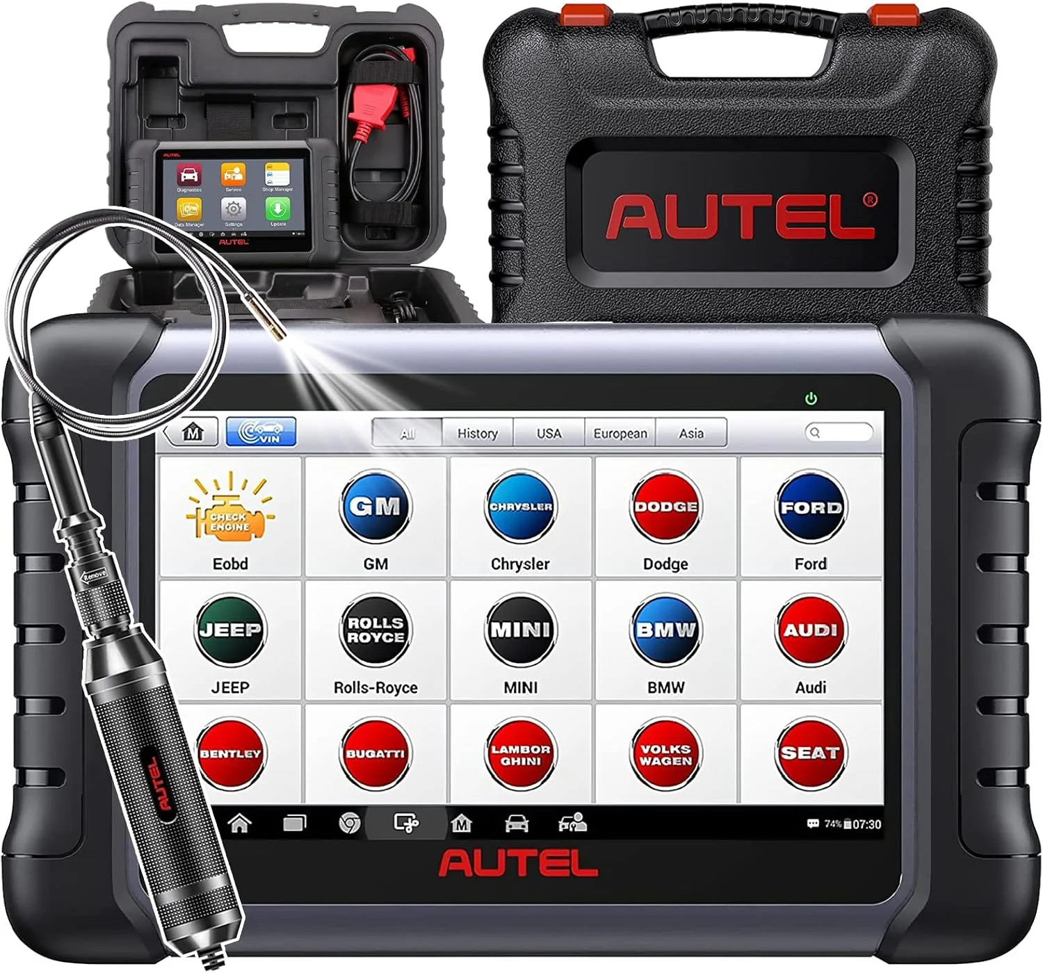Autel Bidirectional Obd2 Scanner MaxiCOM MK808Z, 2025 All System Diagnostic Scan Tool, Universal OBDII Vehicle Code Reader, Same As MK808BT Pro MX808S MK808S,28+ Service, with MV108S Endoscope