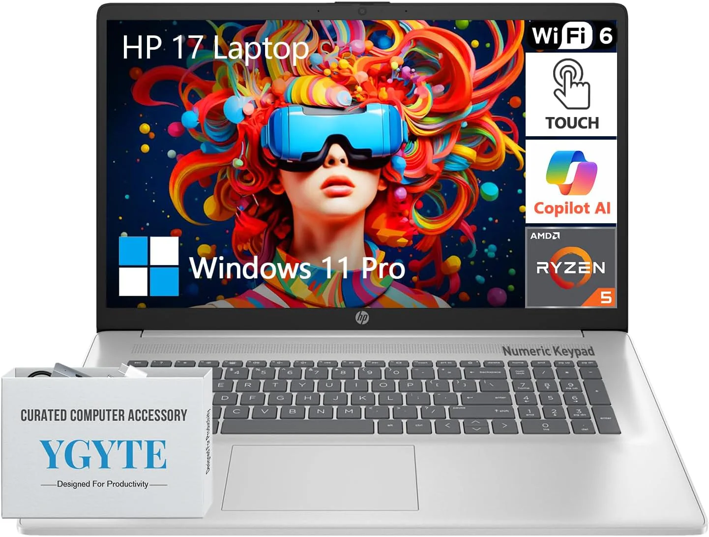 HP 2025 17.3 Touch Screen Laptop PC, 17 Inch Laptop Touchscreen, AMD Ryzen 5(6-Cores), 64GB RAM 2.5TB Storage (2TB SSD+512GB Docking Set), Windows 11 Pro Lifetime Office, 10-Key Number Pad