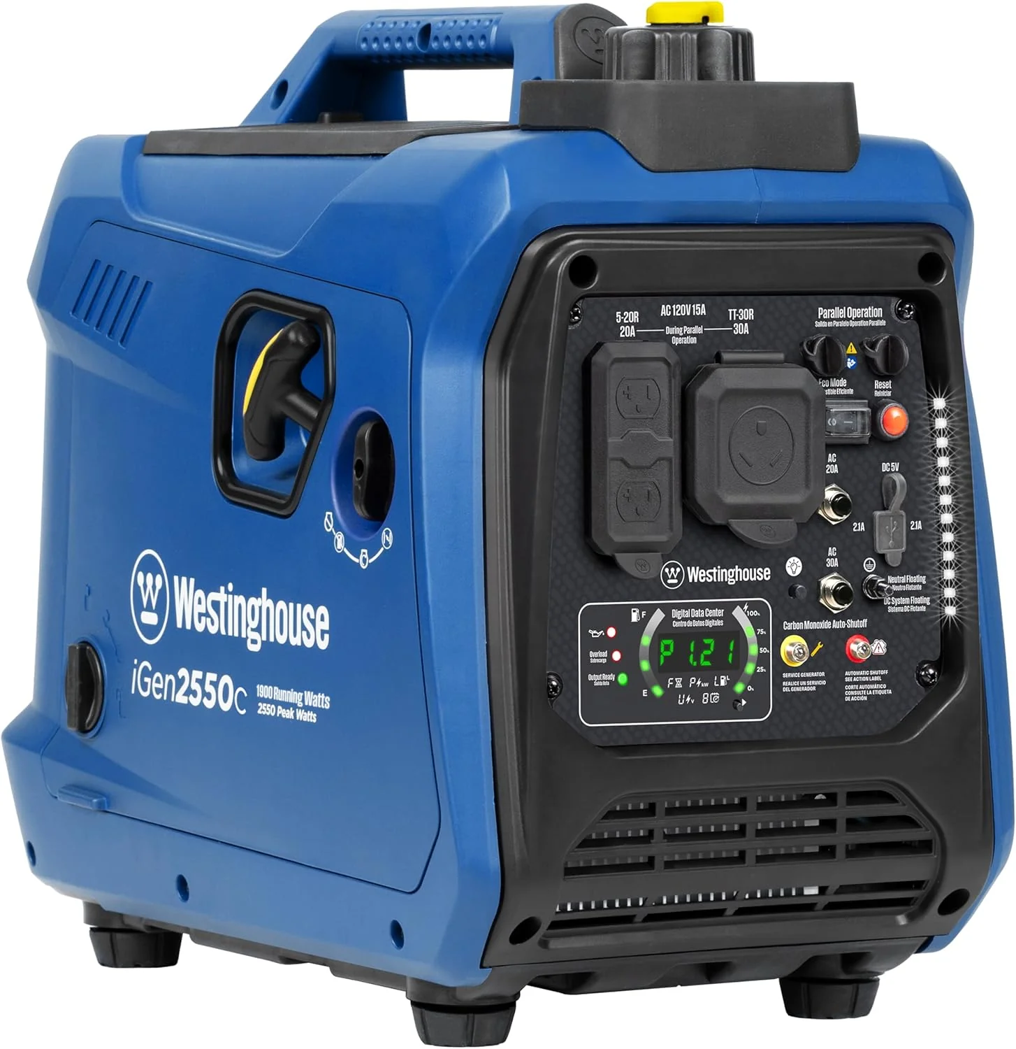 Westinghouse 2550 Peak Watt Super Quiet & Lightweight Portable Inverter Generator, RV Ready 30A Outlet, Gas Powered, Parallel Capable, Long Run Time,Blue