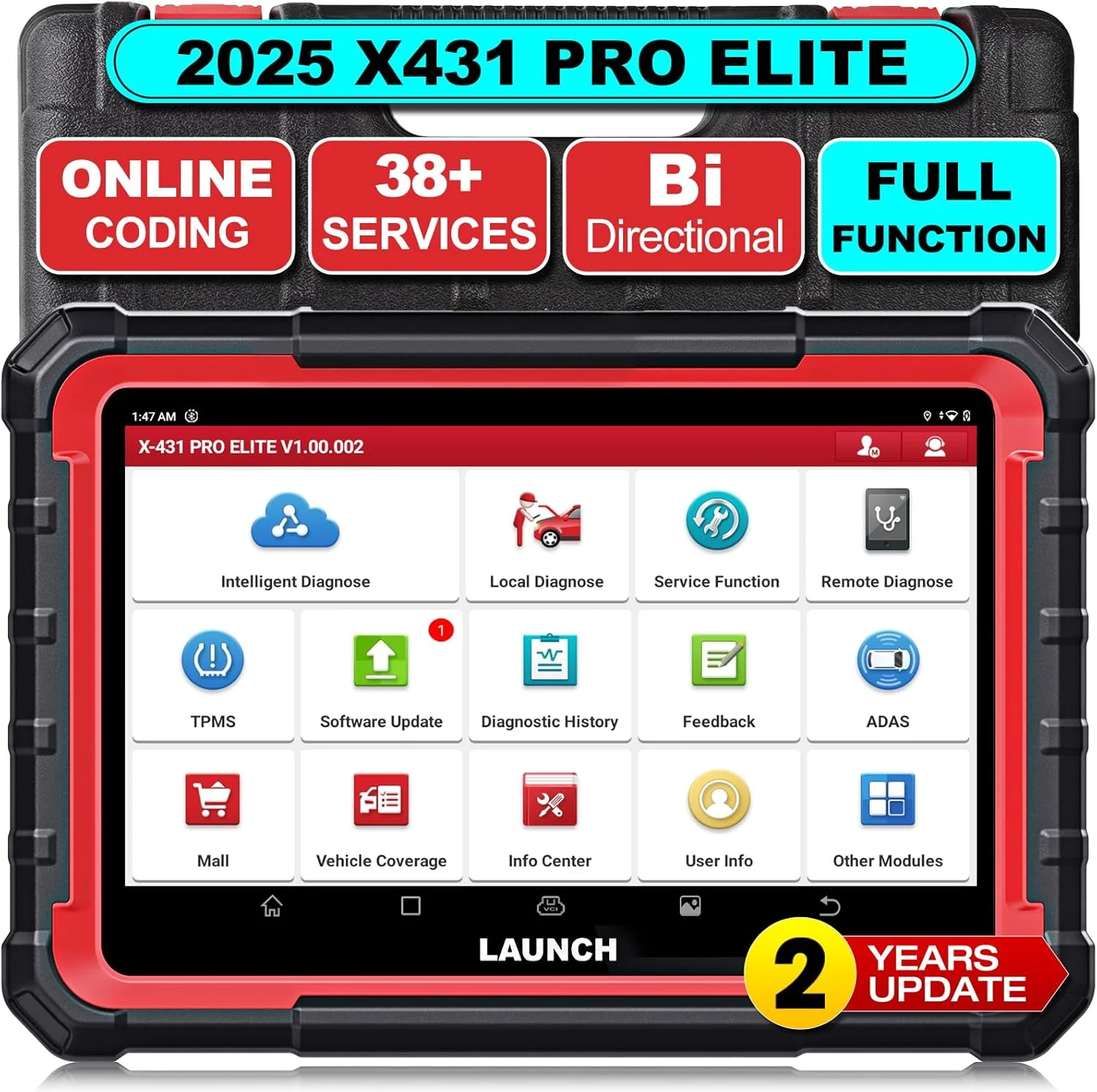 LAUNCH X431 PRO Elite [2025 New Model] Fully Functional Bidirectional Scanner with CANFD&DOIP,ECU Code,38+ Resets,FCA AutoAuth,Full System Scanner for All Cars,2-Year Update